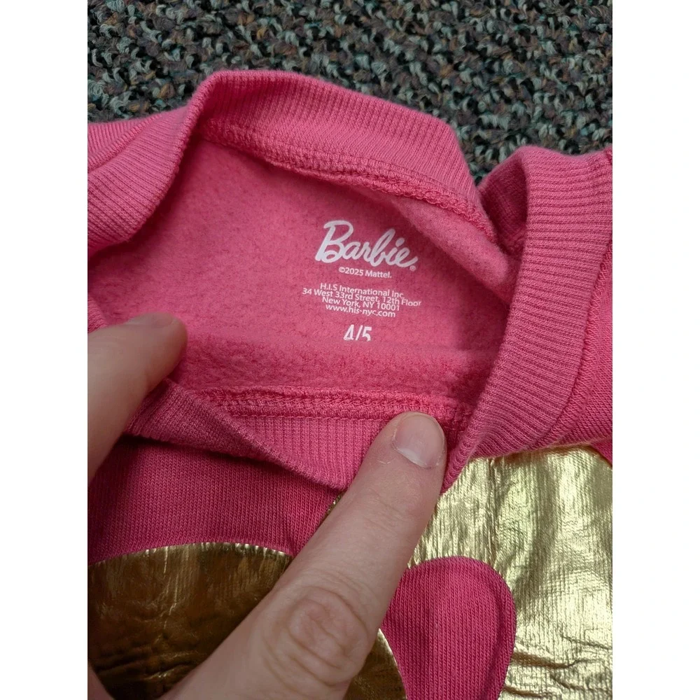Barbie Girls Pink Sweatshirt Gold Foil‎ Silhouette Fleece Pullover Size 4/5
